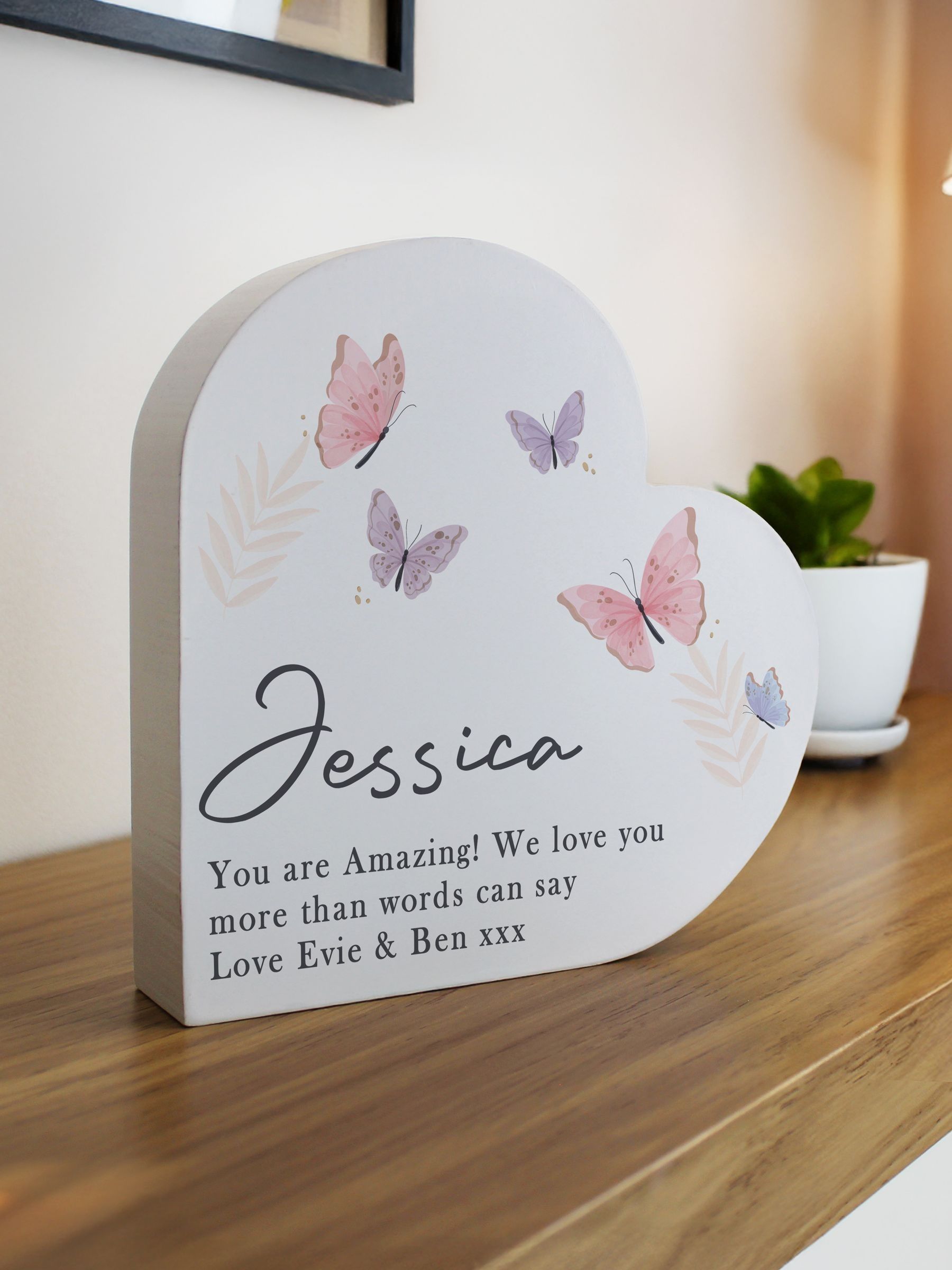 PMC white butterfly heart ornament personalised (British brand)