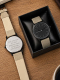 PMC Personalised Mens Matte Black Watch with Grey Strap, imported from the UK