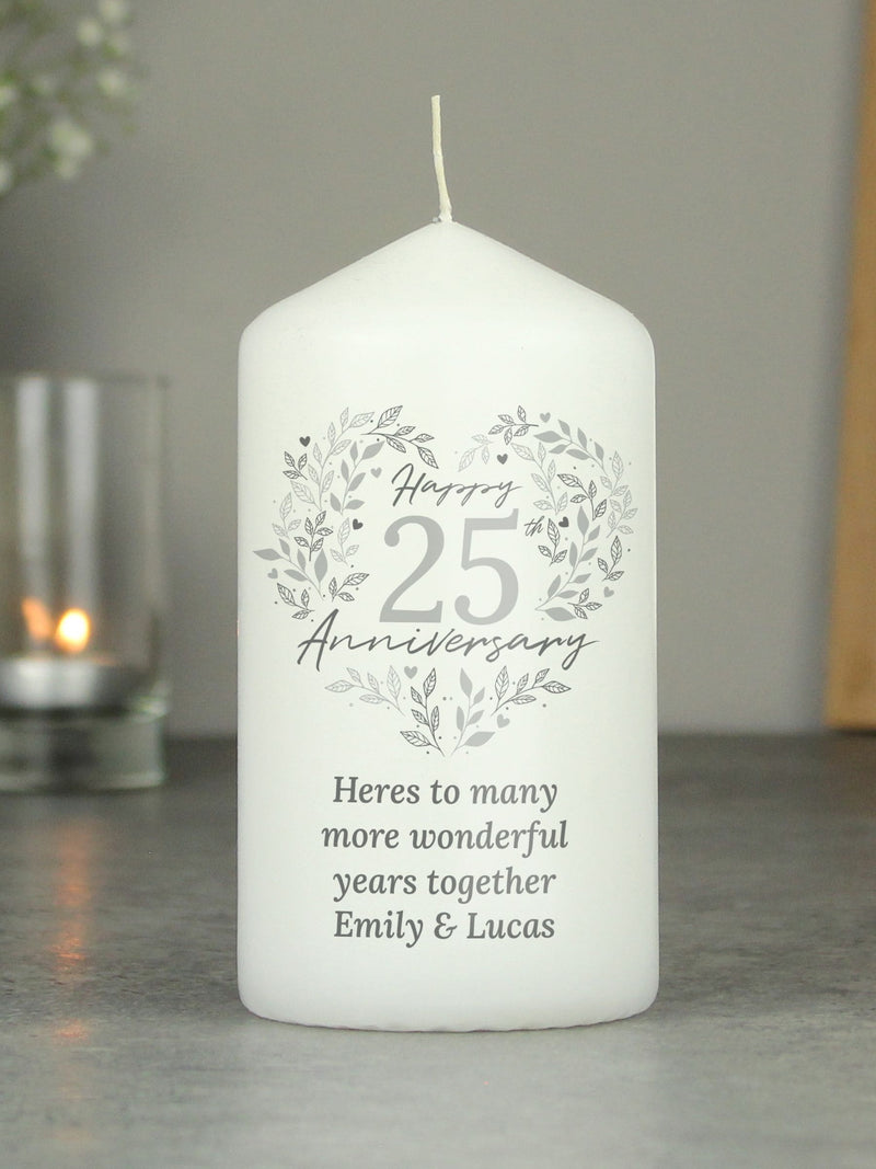 PMC personalised silver anniversary candle 12.6 cm (British brand)