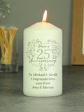 PMC personalised silver anniversary candle 12.6 cm (British brand)