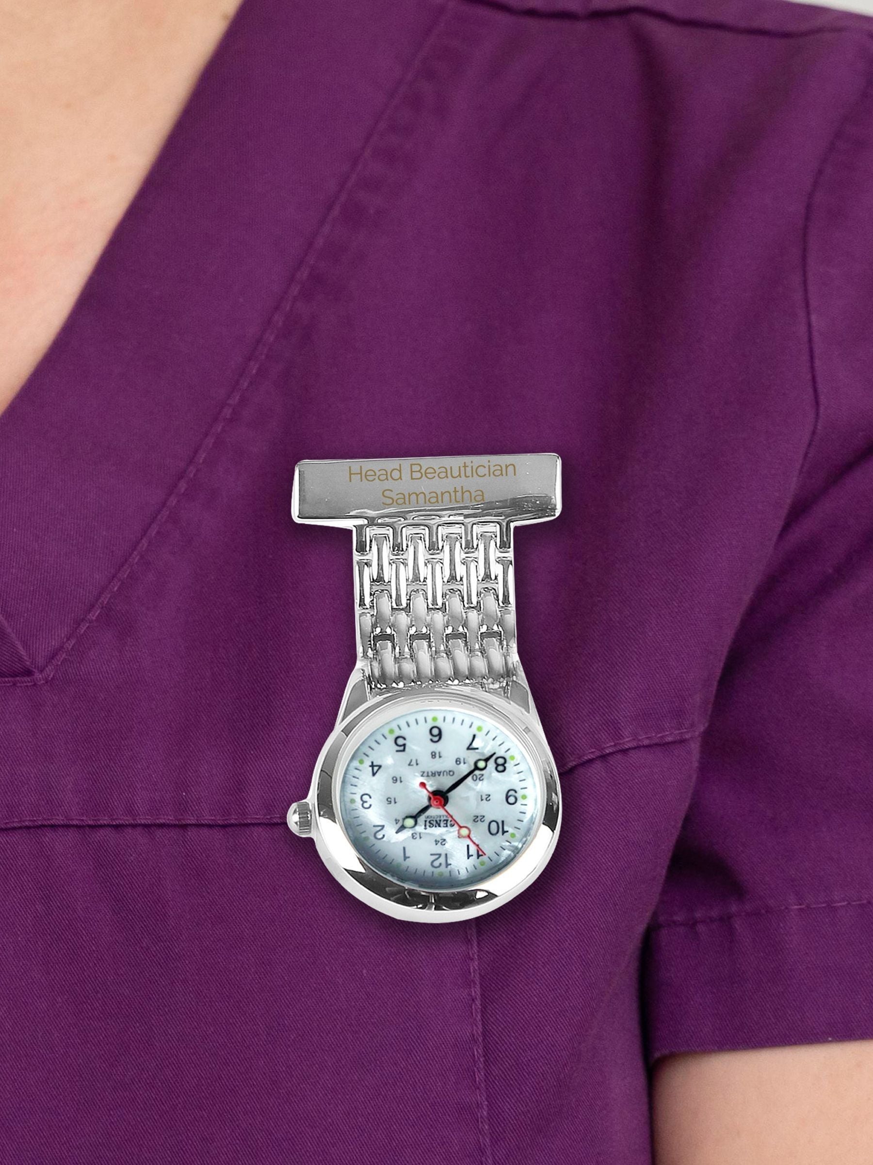 PMC silver personalised nurses fob watch, imported from the UK