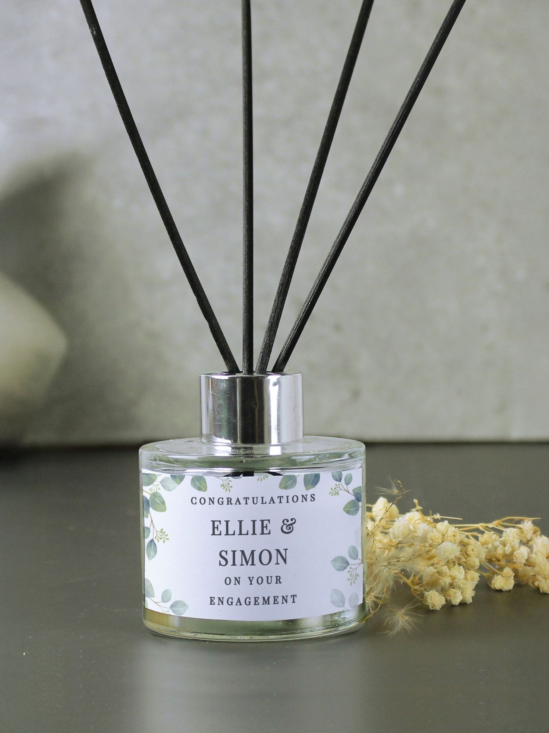PMC personalised botanical wedding reed diffuser, imported from the UK