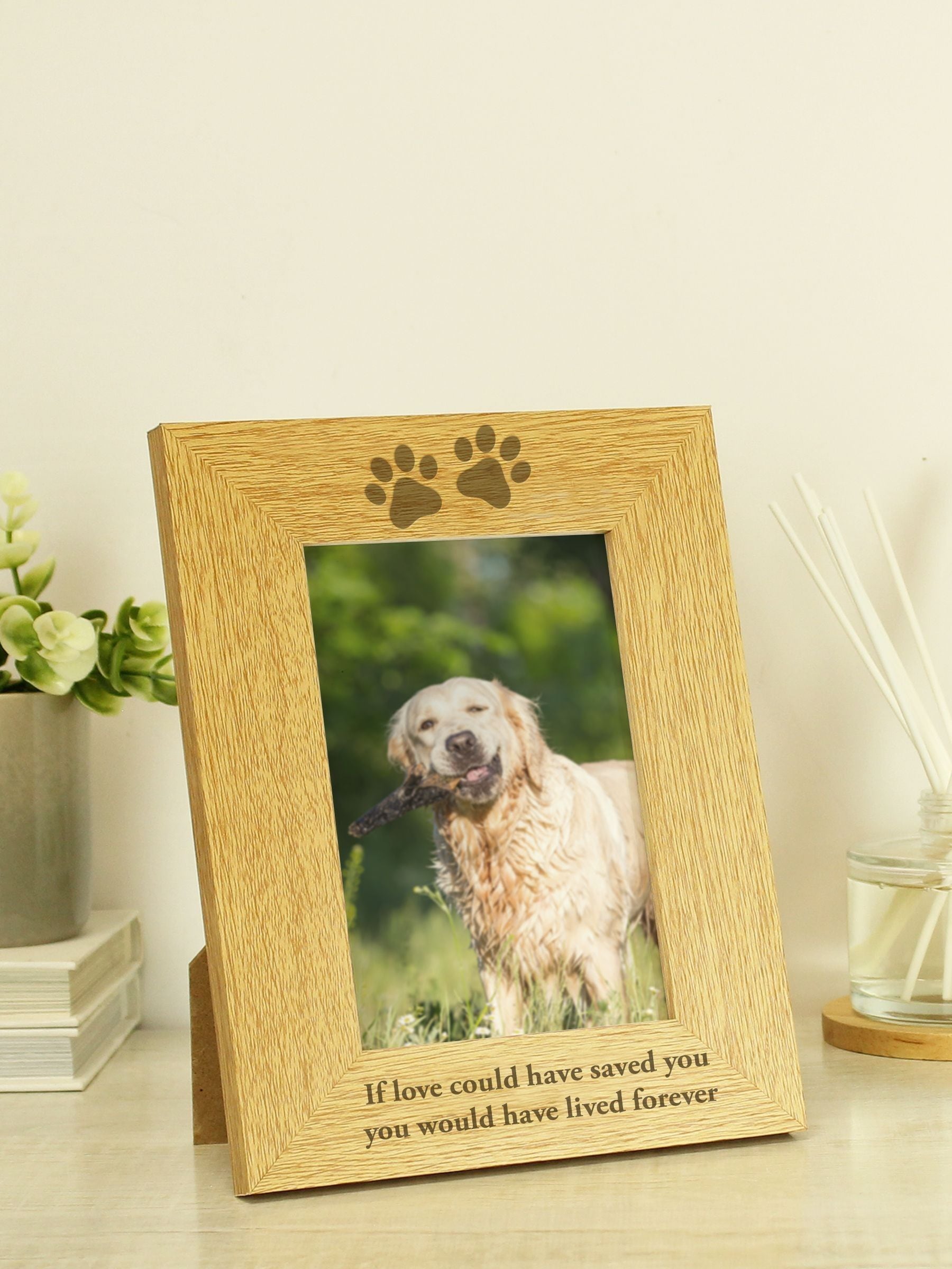 PMC personalised paw print wooden photo frame, UK version