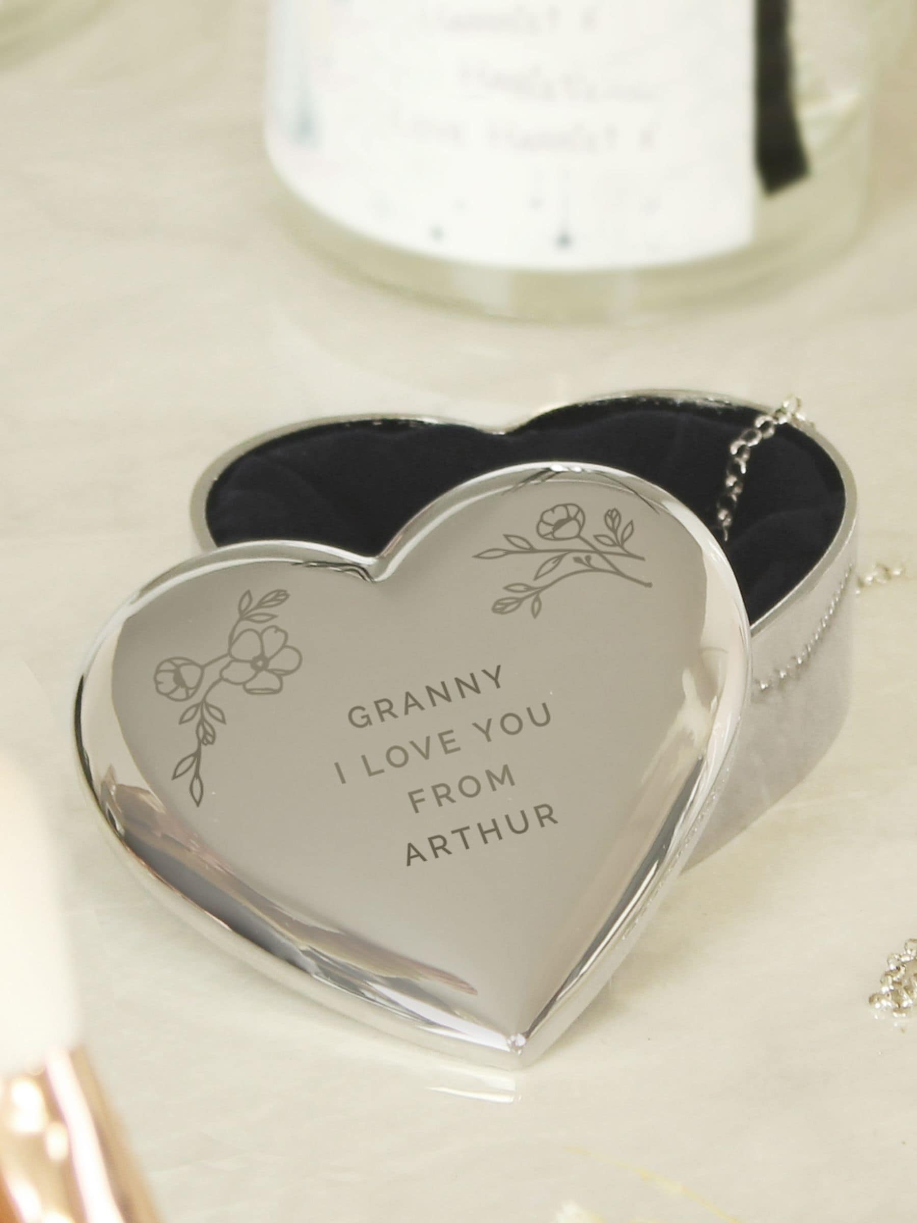 PMC personalised floral heart trinket box - British product