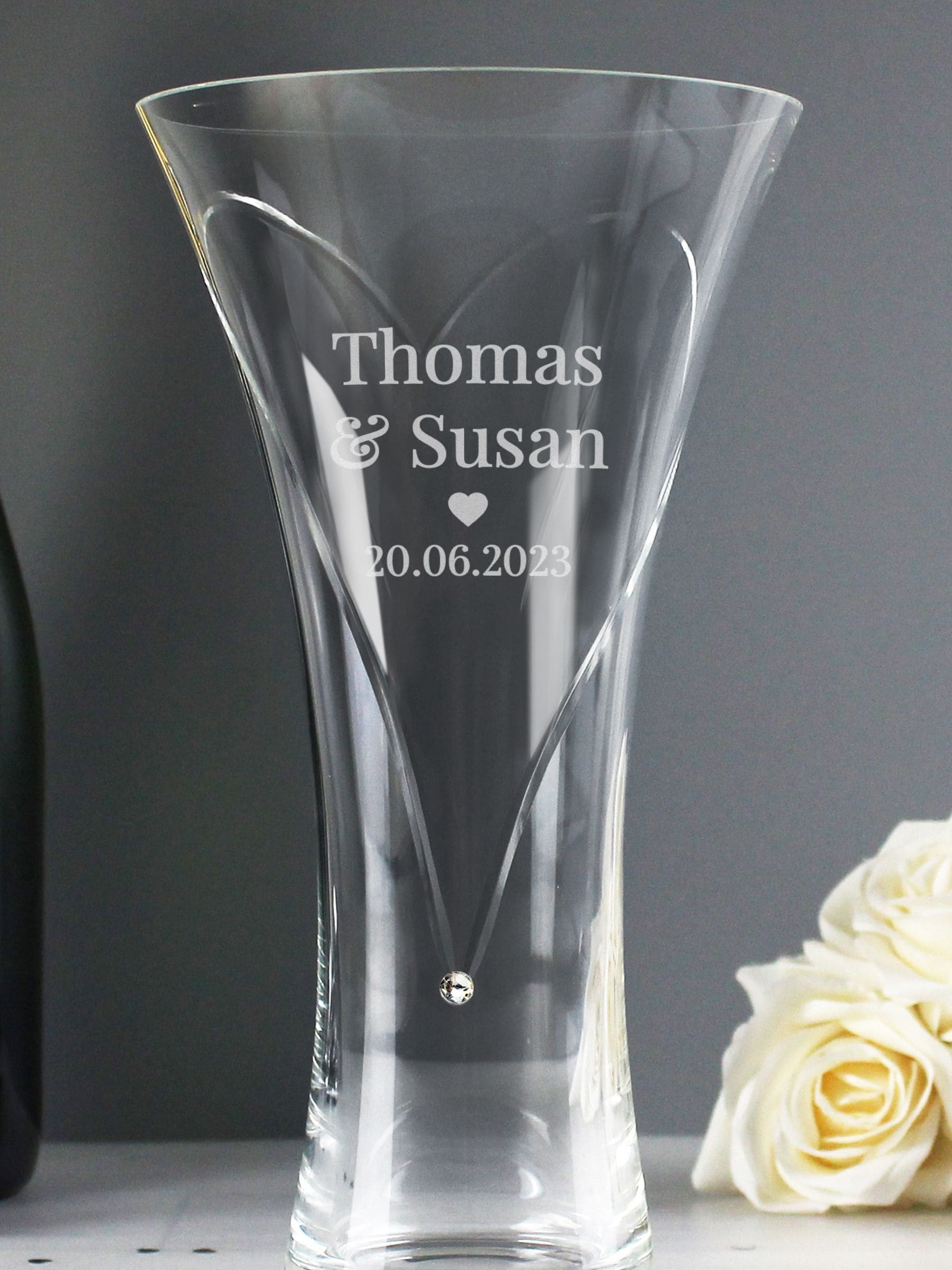 PMC personalised heart cut diamond effect vase large 25cm (British brand)