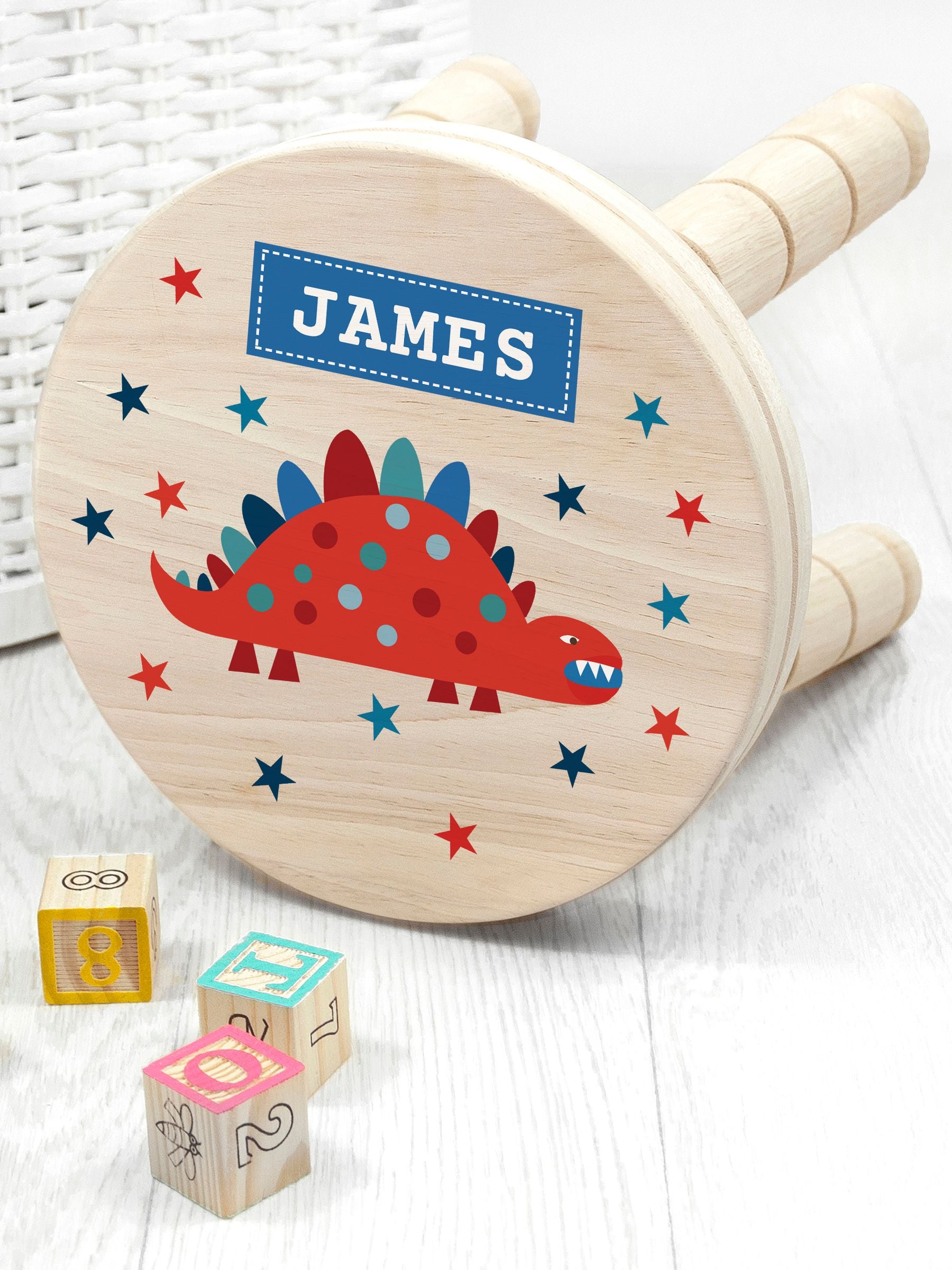 Treat Republic personalised dinosaur wooden stool with name, imported from the UK