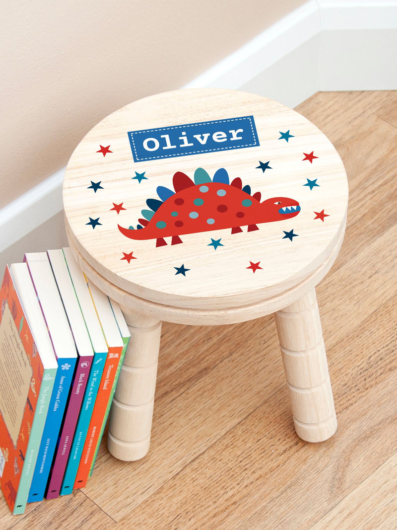 Treat Republic personalised dinosaur wooden stool with name, imported from the UK