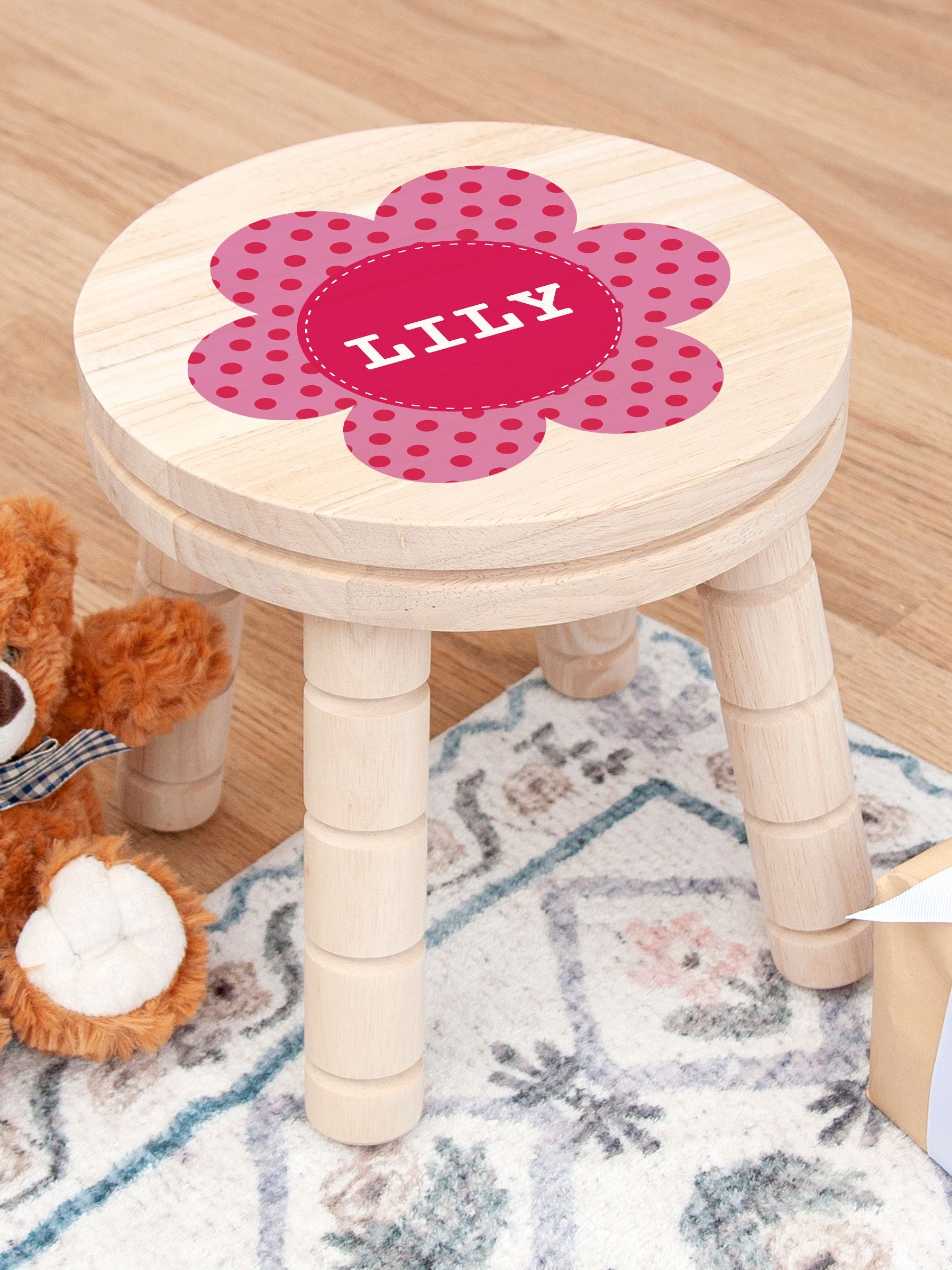 Treat Republic personalised kids flower wooden stool (British brand)
