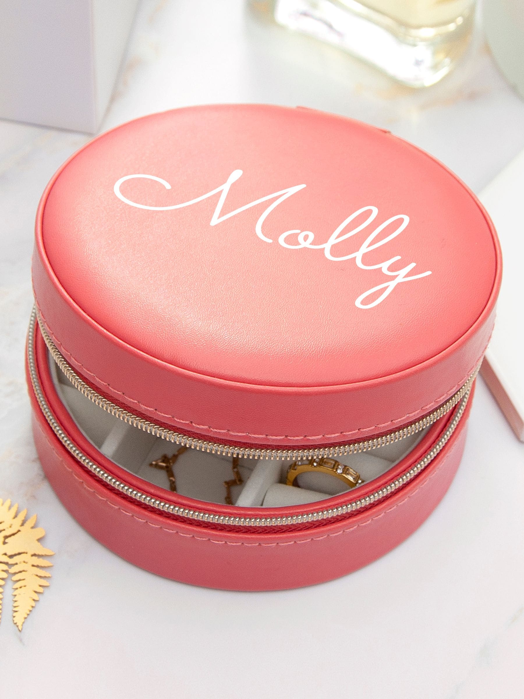 Treat Republic pink coral round jewellery case (British brand)