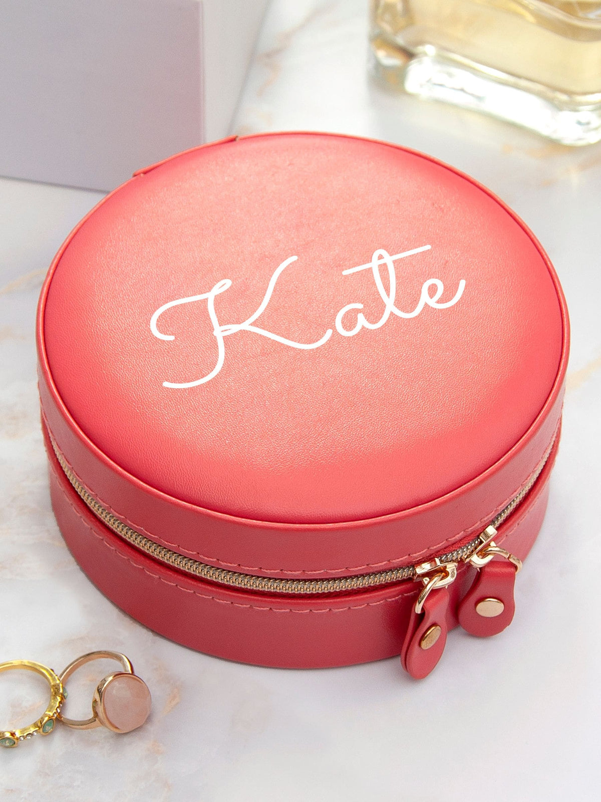 Treat Republic pink coral round jewellery case (British brand)