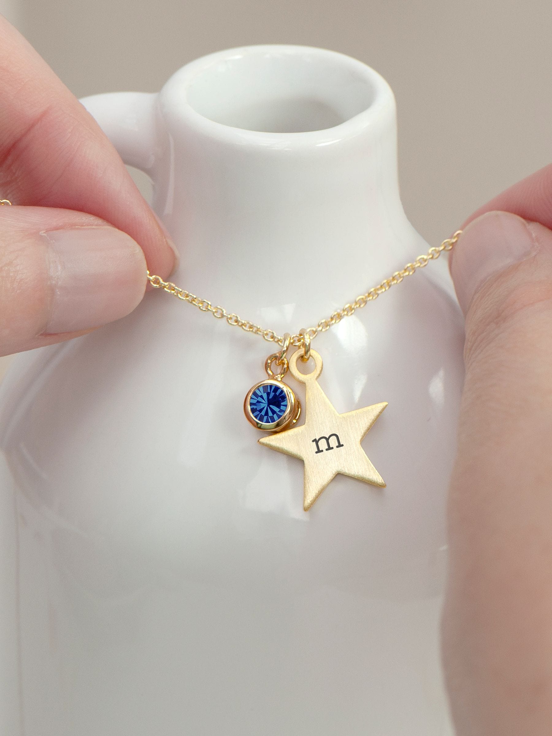 Treat Republic Tone Personalised Star with Birthstone Crystal Necklace