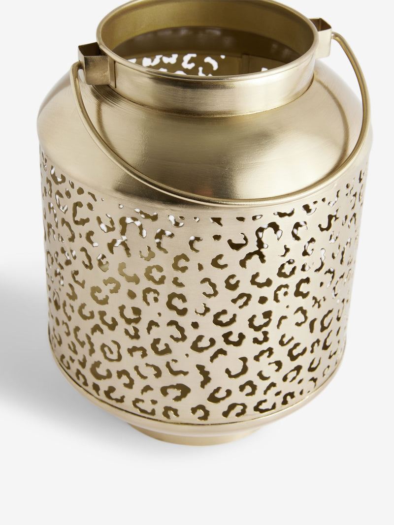 Gold Metal Leopard Print Cutout Lantern