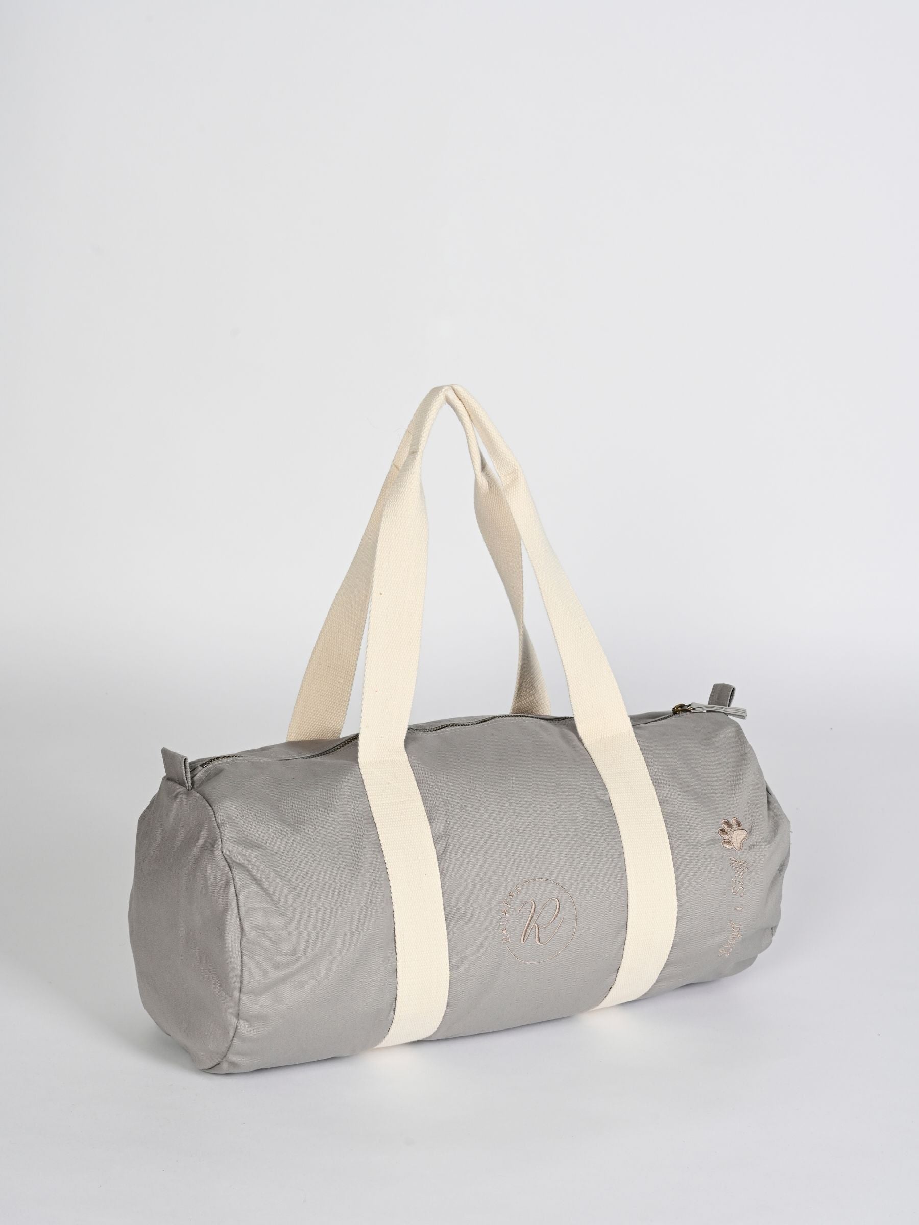 RUFF personalised grey barrel bag for dogs, UK version