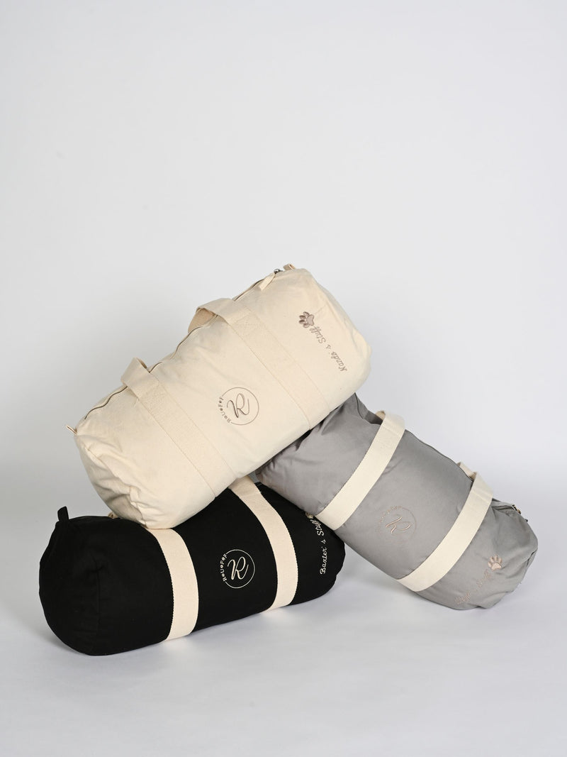 RUFF personalised grey barrel bag for dogs, UK version