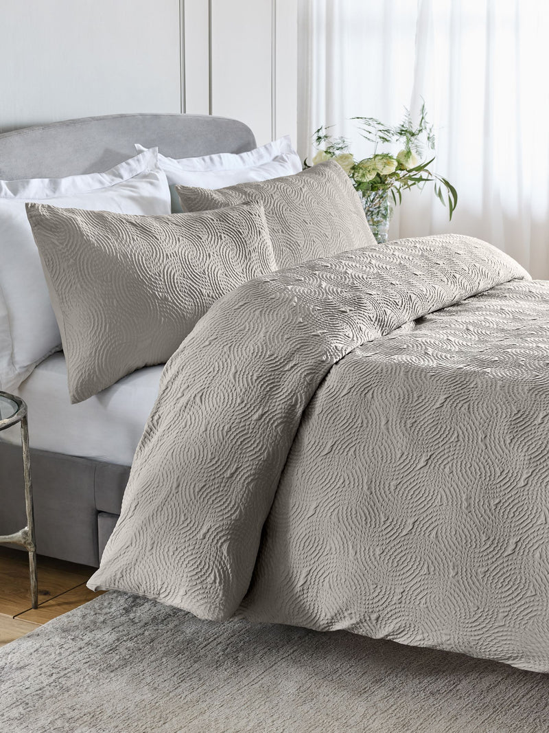 Grey silver embossed geometric duvet cover and pillowcase set - British product