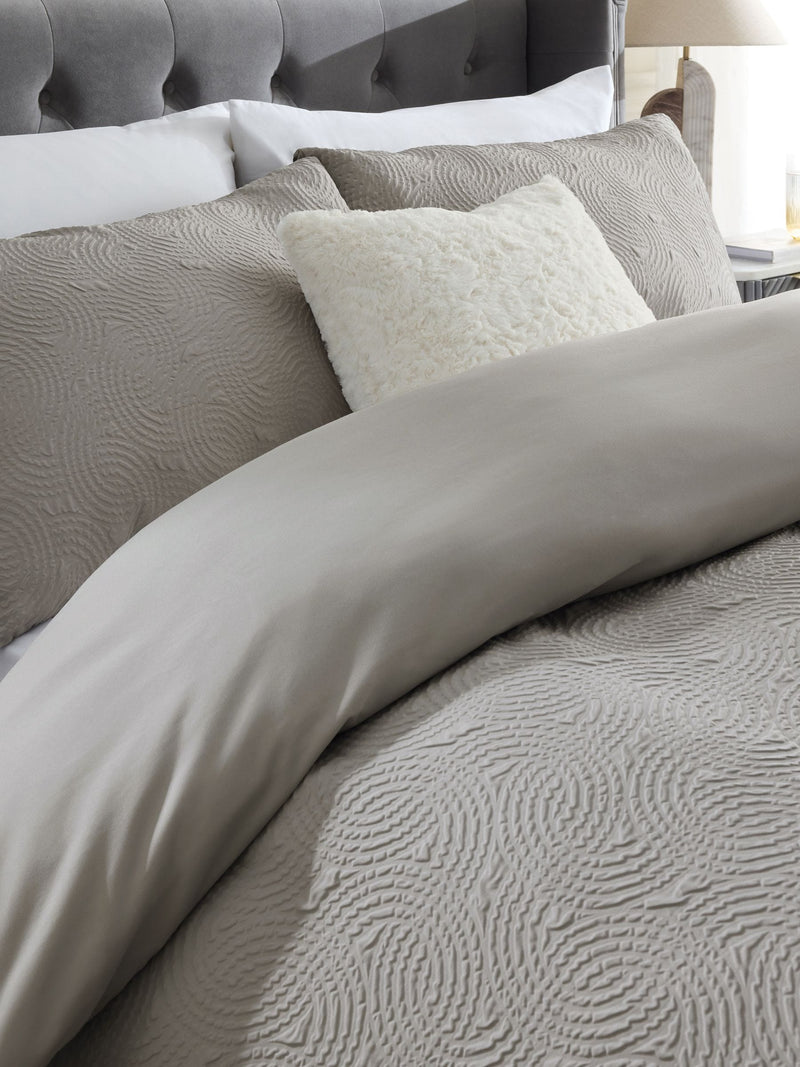 Grey Silver Embossed Geometric Texture Duvet Cover and Pillowcase Set