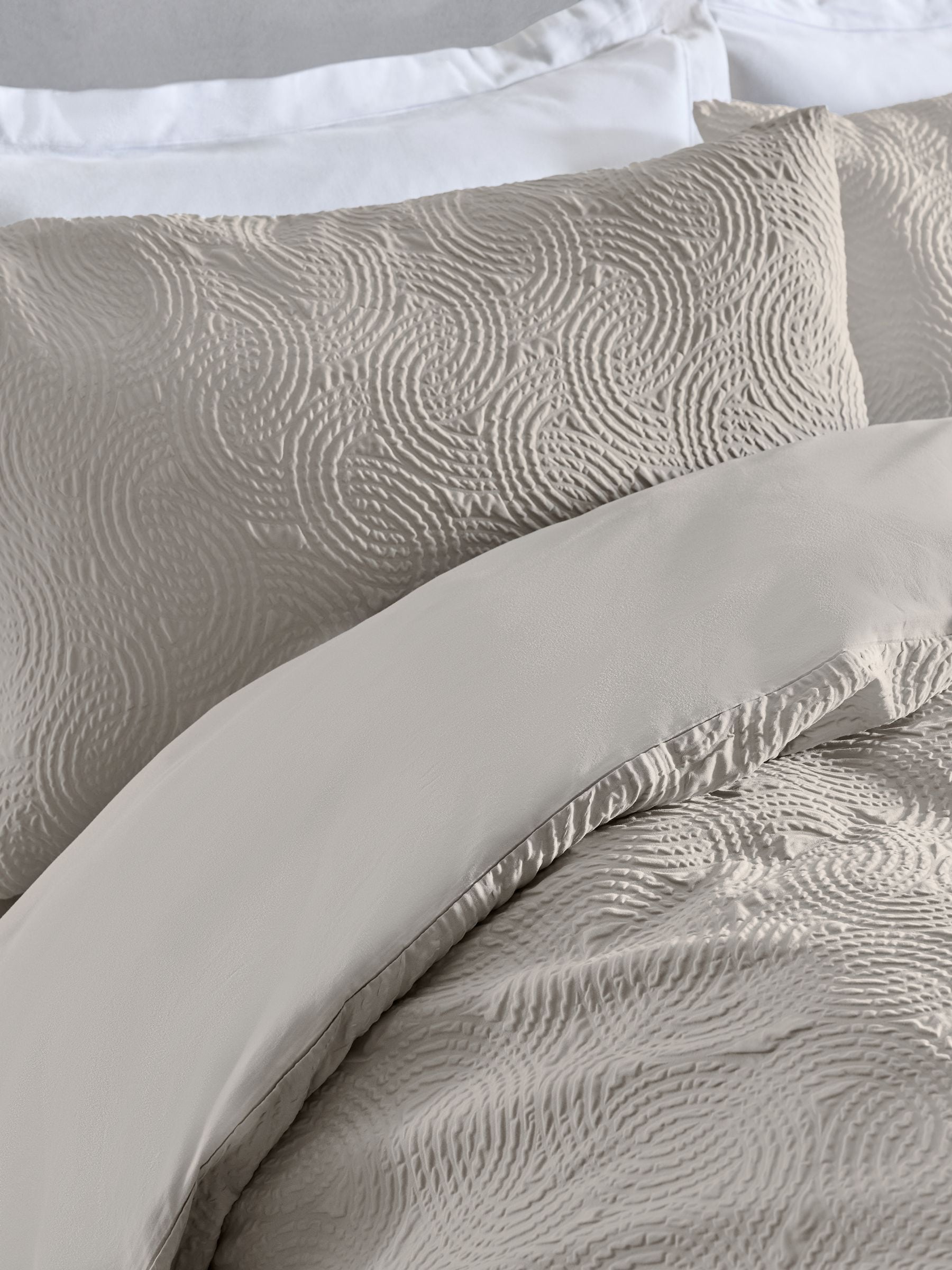 Grey silver embossed geometric duvet cover and pillowcase set - British product