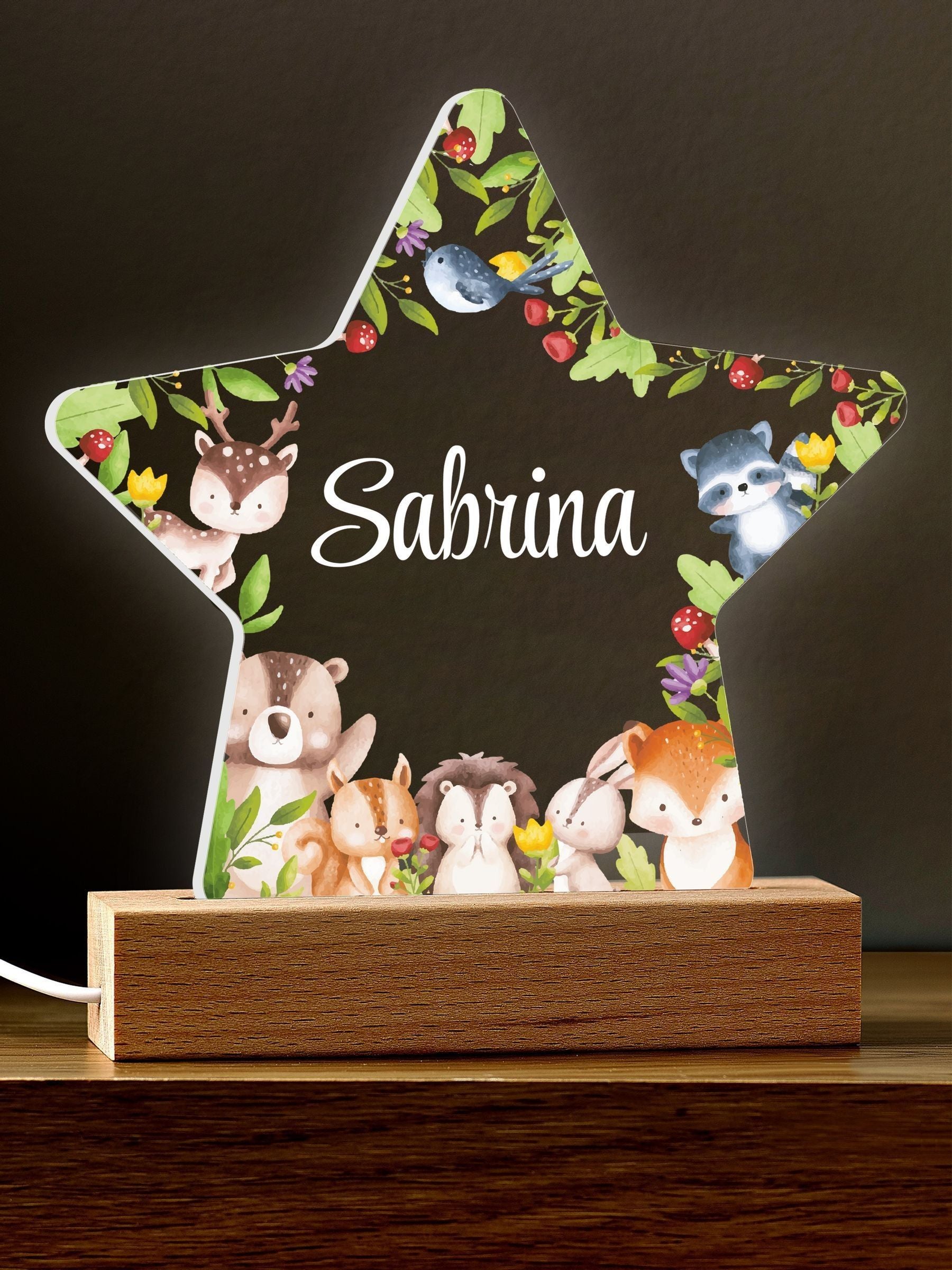 Loveabode personalised woodland nightlight, UK version