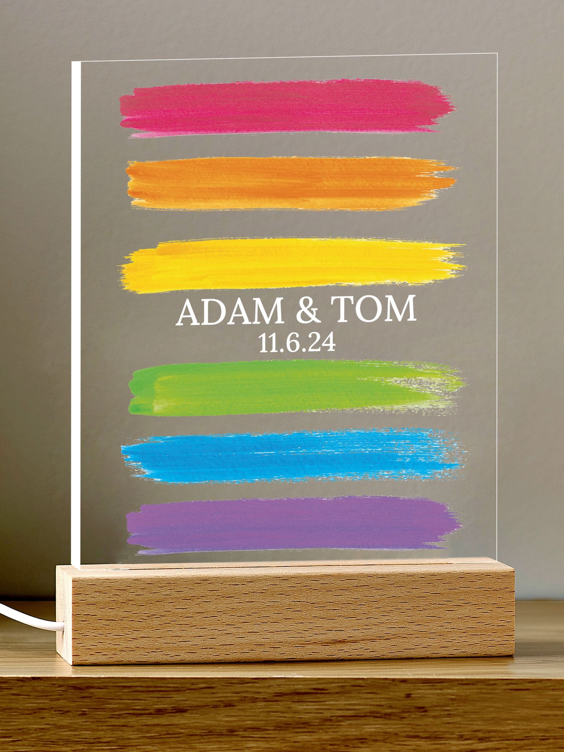 Loveabode personalised pride night light with wood base (British brand)