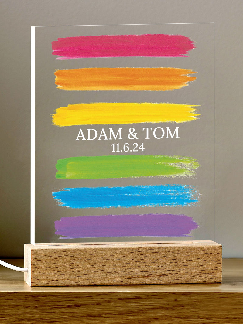 Loveabode personalised pride night light with wood base (British brand)
