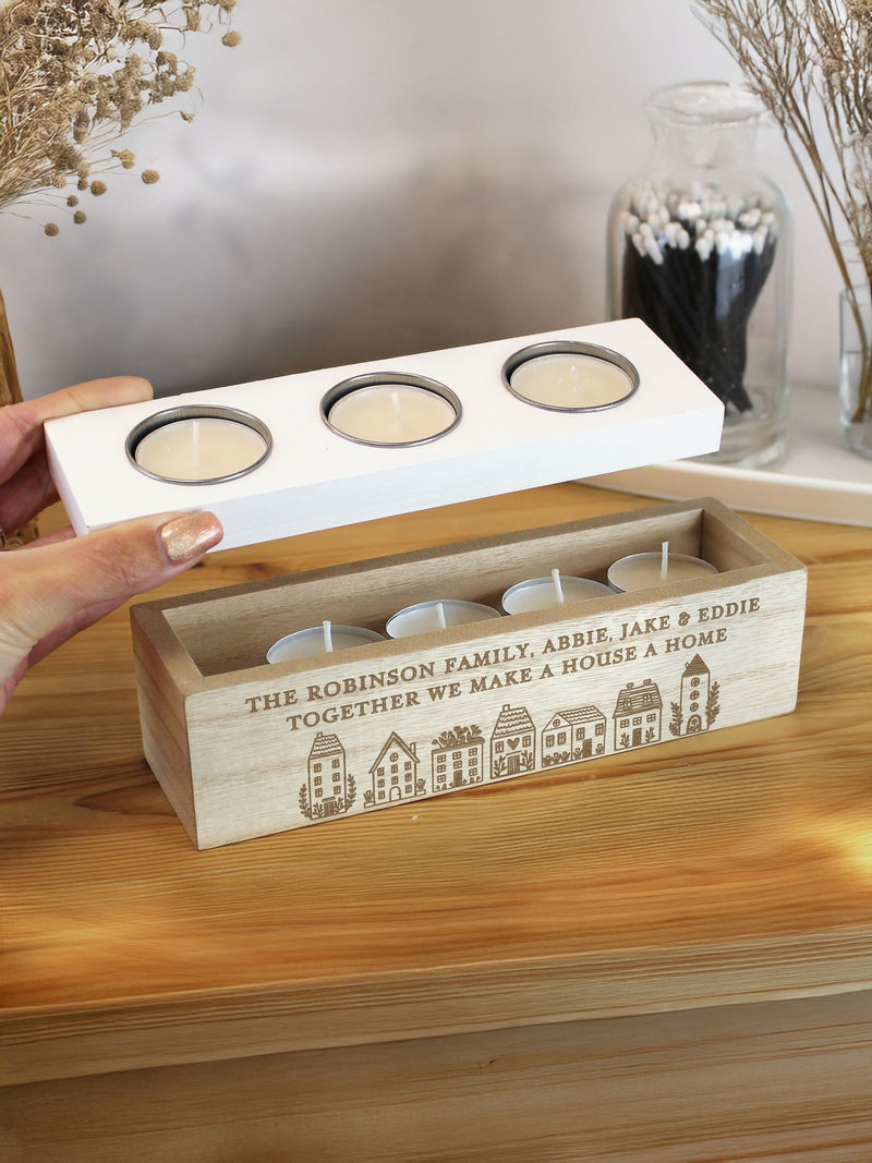 PMC personalised wooden candle holder with storage box (British brand)