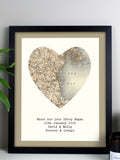 PMC personalised map heart framed print, imported from the UK