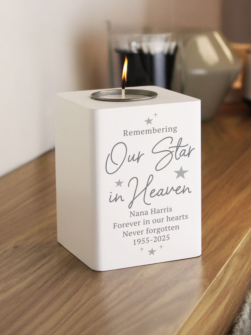 PMC Our Star in Heaven wooden tea light holder, imported from the UK