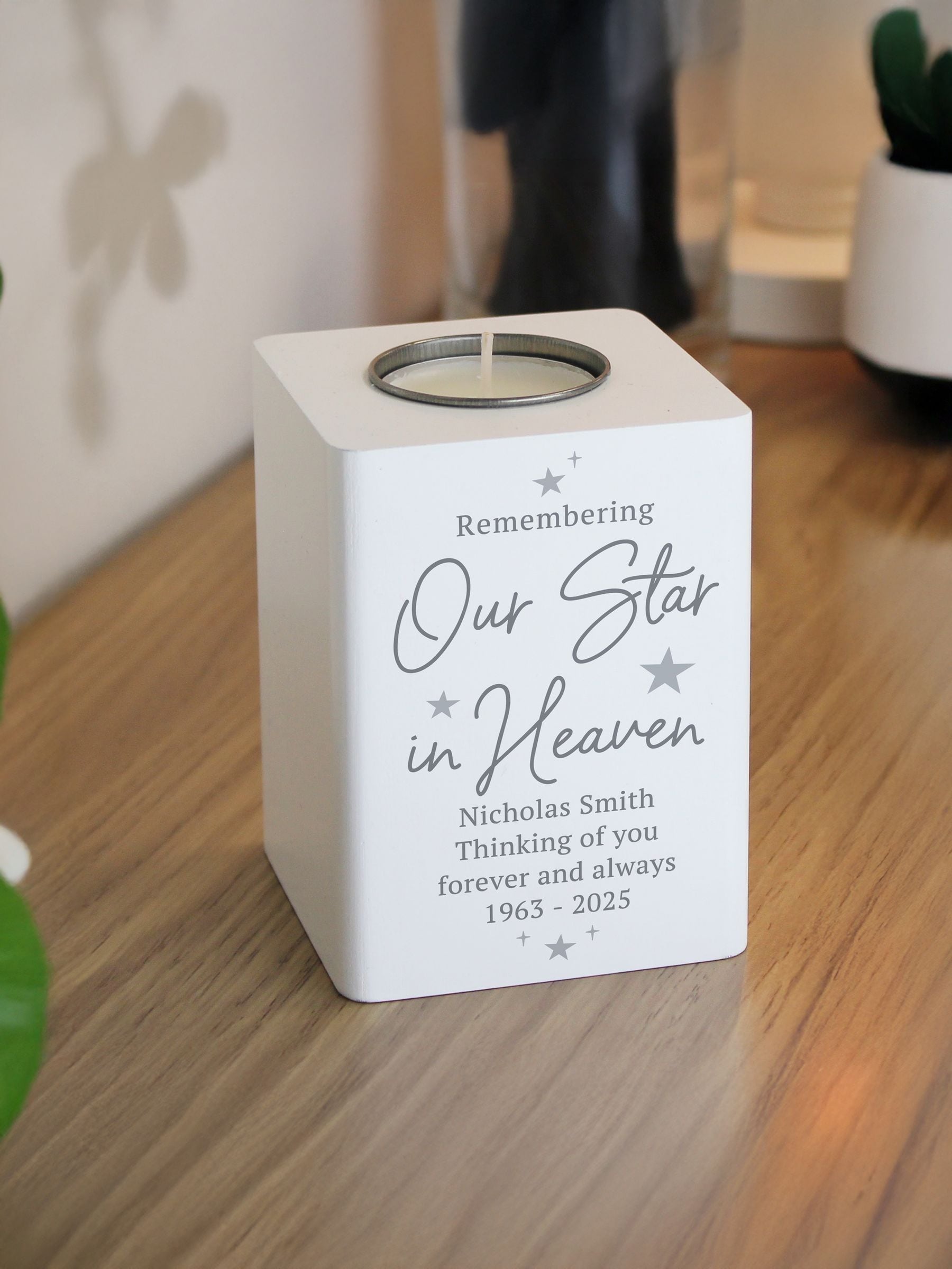PMC Our Star in Heaven wooden tea light holder, imported from the UK