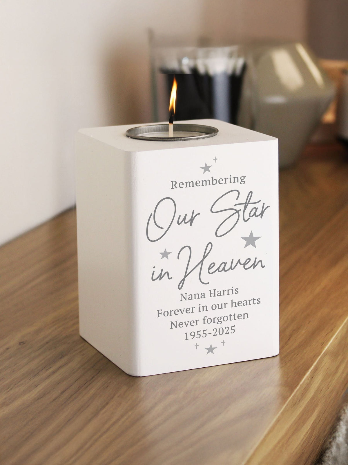 PMC Our Star in Heaven wooden tea light holder, imported from the UK