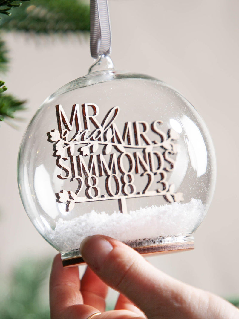 No Ordinary Gift personalised wooden bauble couples names date, UK version