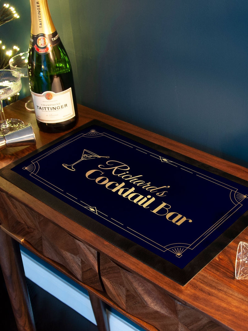 Treat Republic black cocktail bar mat with golden design (British brand)