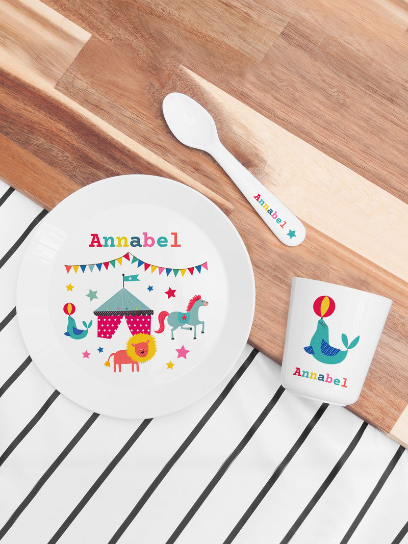 Treat Republic kids circus white dinner set personalised (British brand)