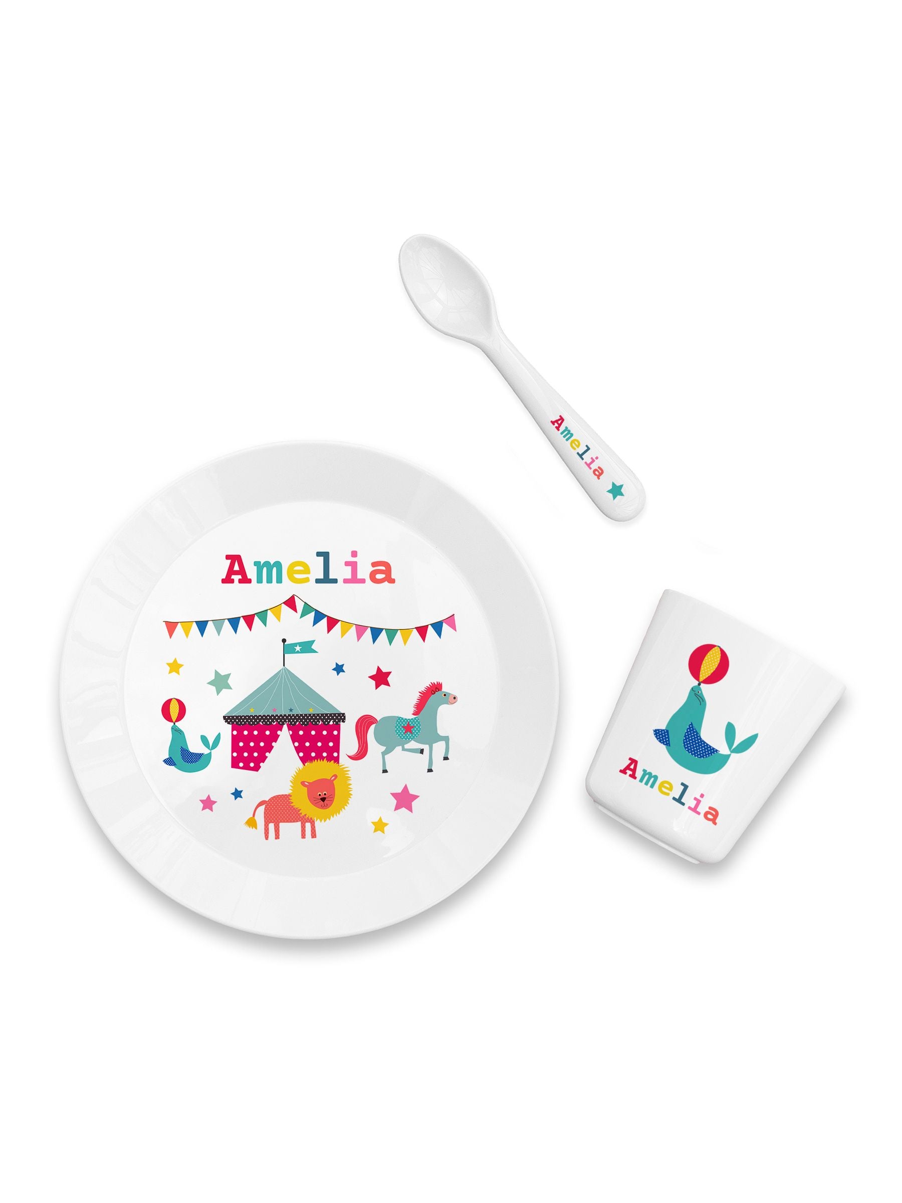 Treat Republic kids circus white dinner set personalised (British brand)