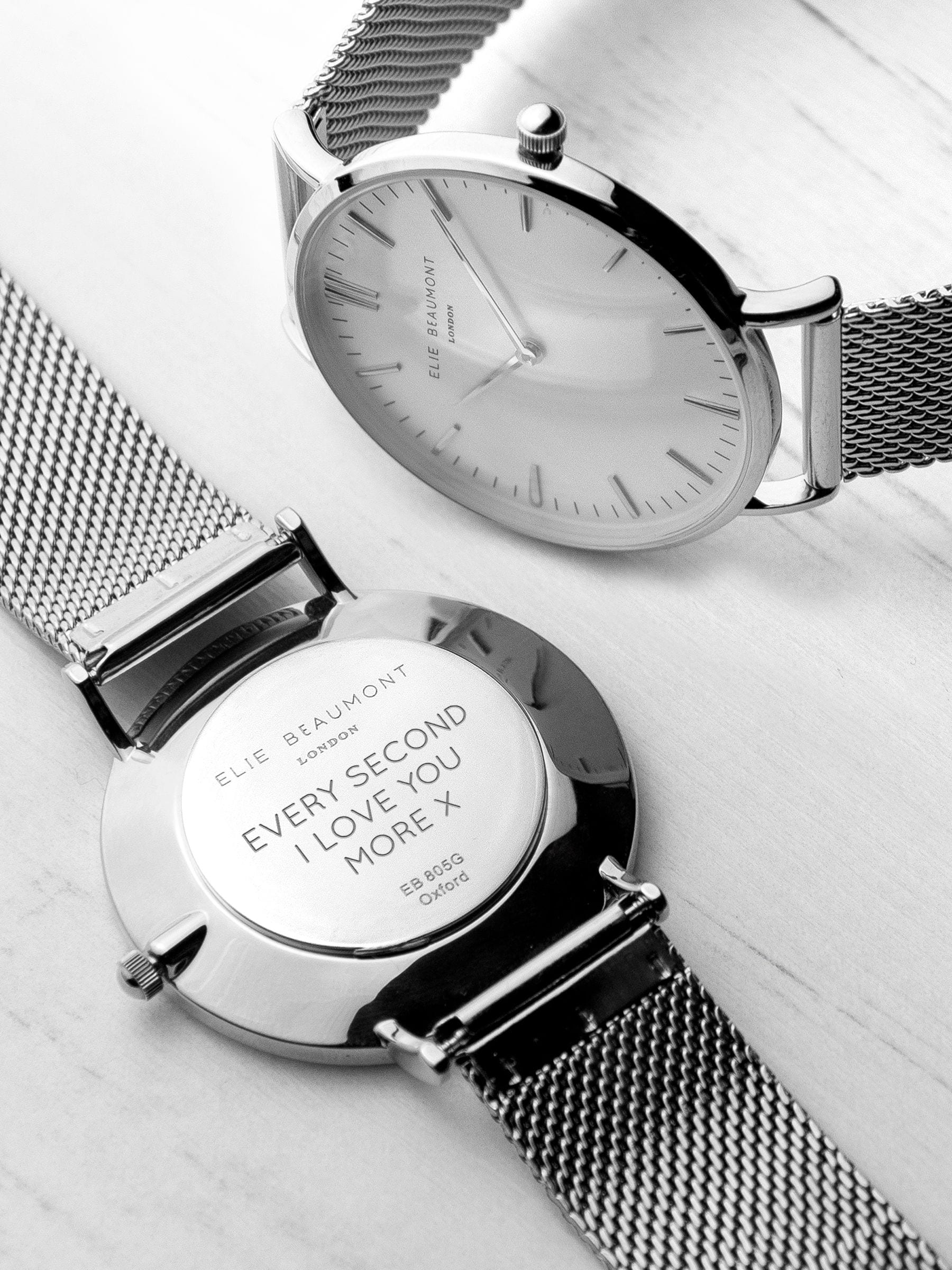Elie Beaumont silver tone personalised metallic mesh watch - British product