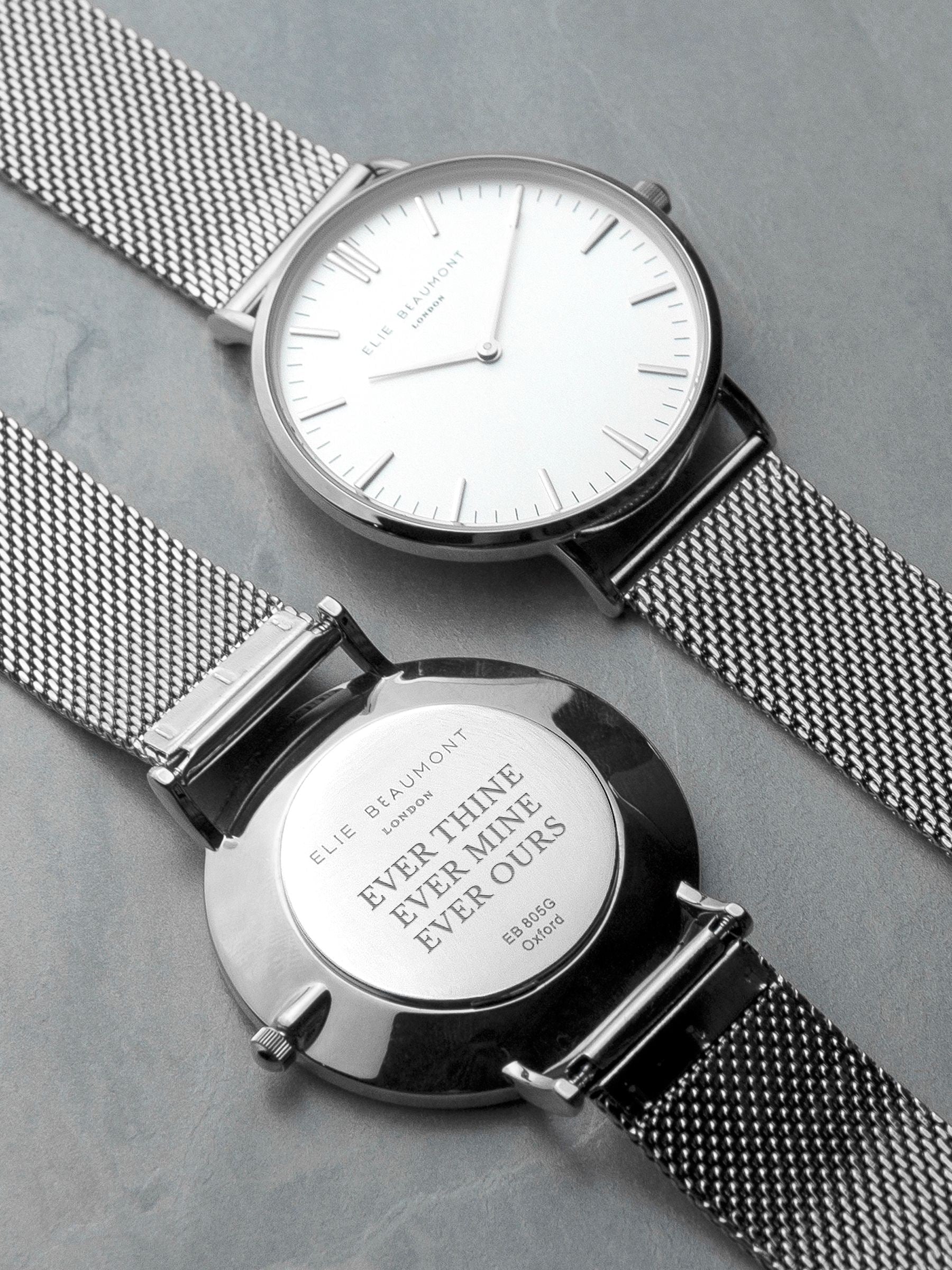 Elie Beaumont silver tone personalised metallic mesh watch - British product