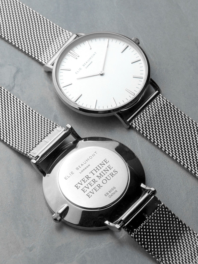 Elie Beaumont silver tone personalised metallic mesh watch - British product