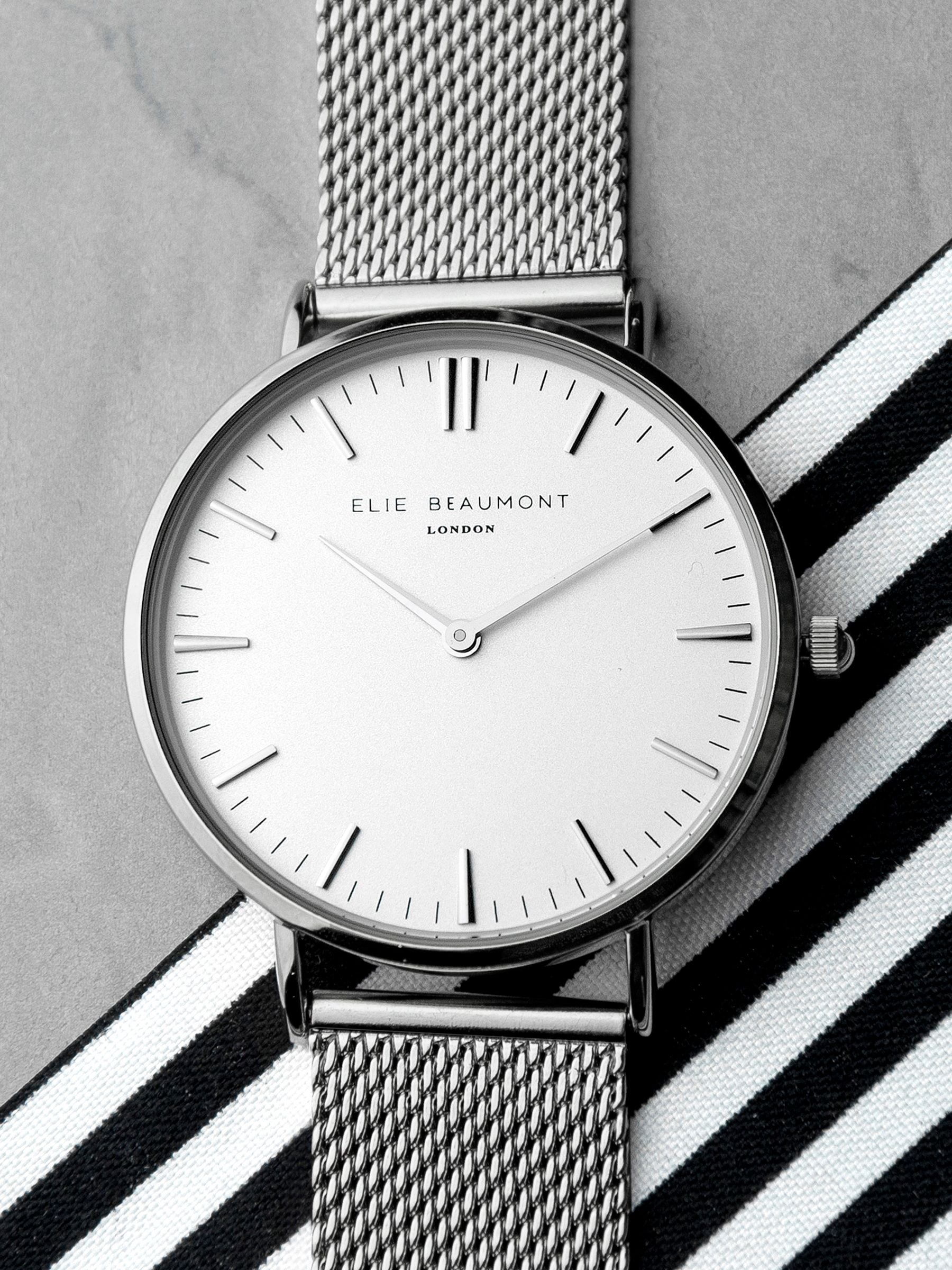 Elie Beaumont silver tone personalised metallic mesh watch - British product