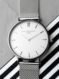 Elie Beaumont silver tone personalised metallic mesh watch - British product
