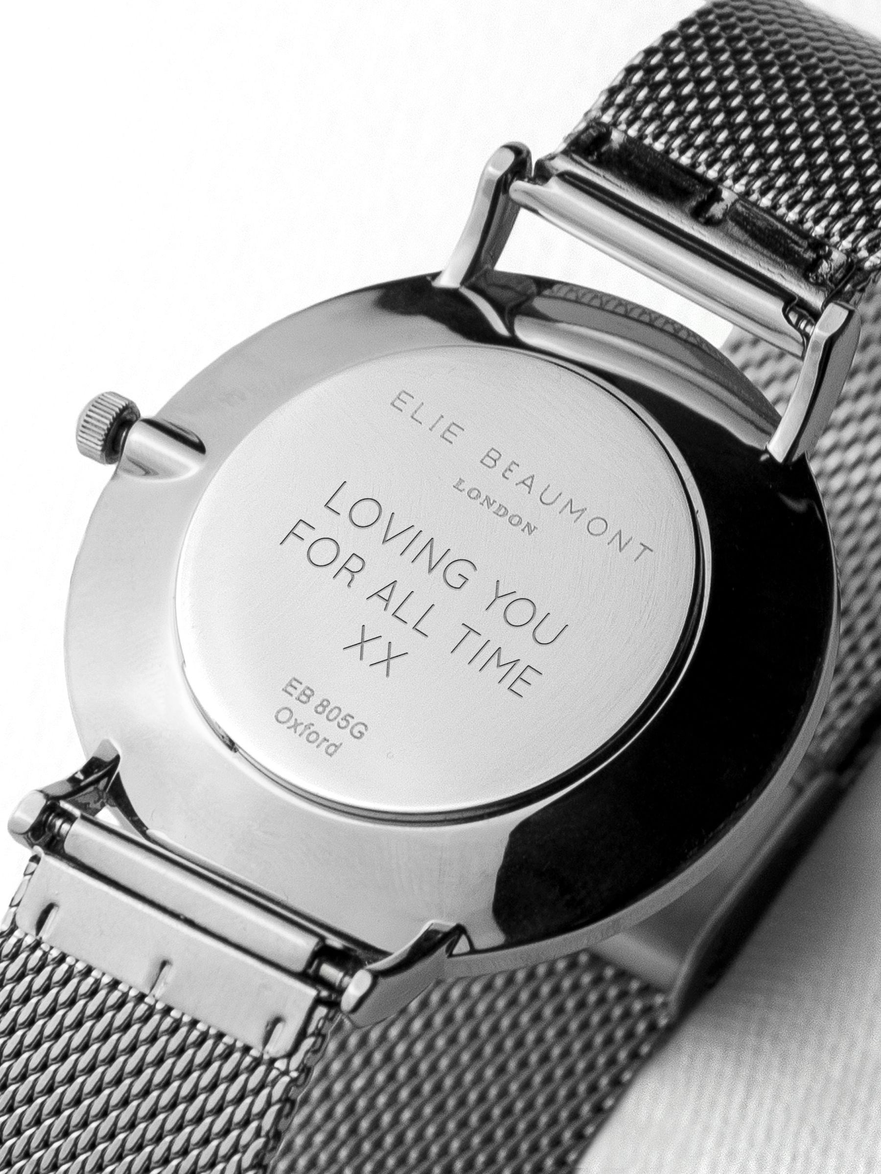Elie Beaumont silver tone personalised metallic mesh watch - British product