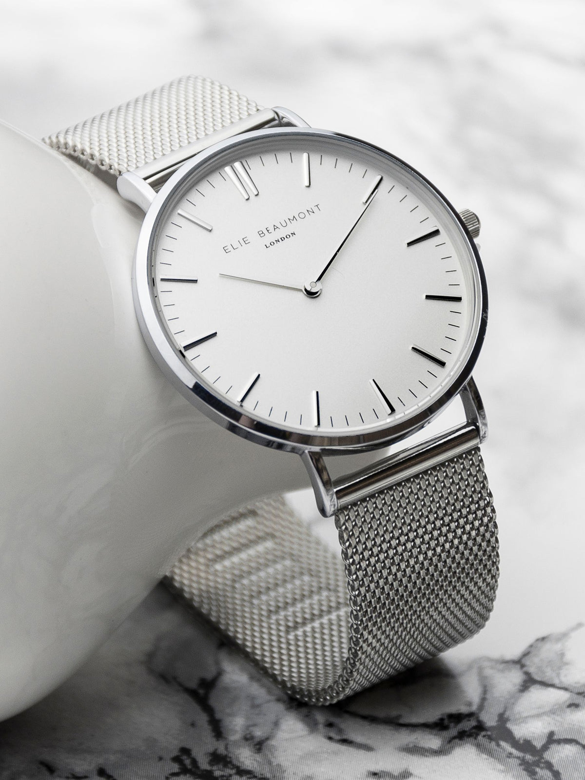 Elie Beaumont silver tone personalised metallic mesh watch - British product