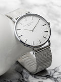 Elie Beaumont silver tone personalised metallic mesh watch - British product