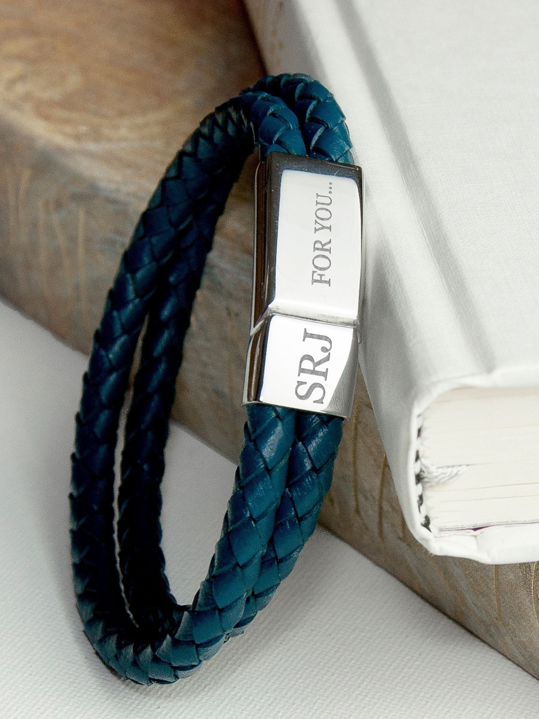 Treat Republic personalised teal leather bracelet (British brand)