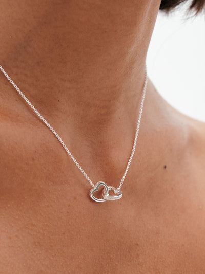 Sterling Silver Interlink Heart Necklace with Lobster Clasp, 16'' Chain