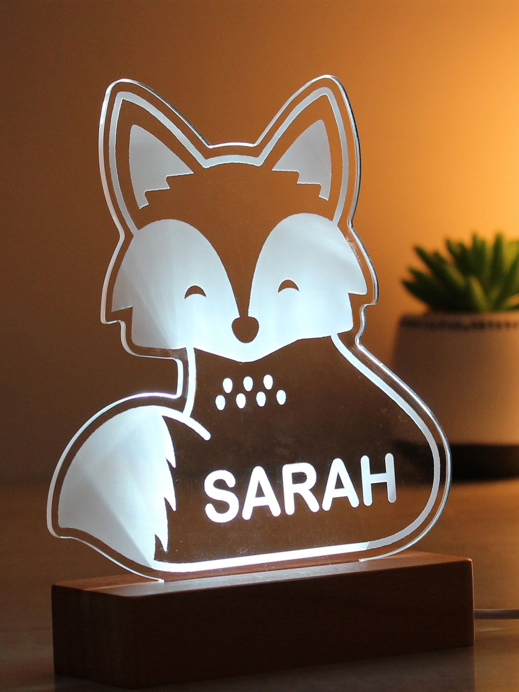 PMC fox LED light personalised name colour-changing USB, UK version