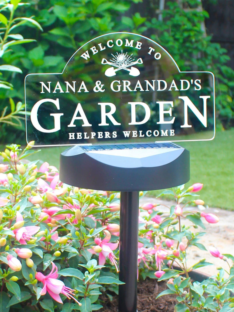 PMC personalised solar garden light with custom message, imported from the UK