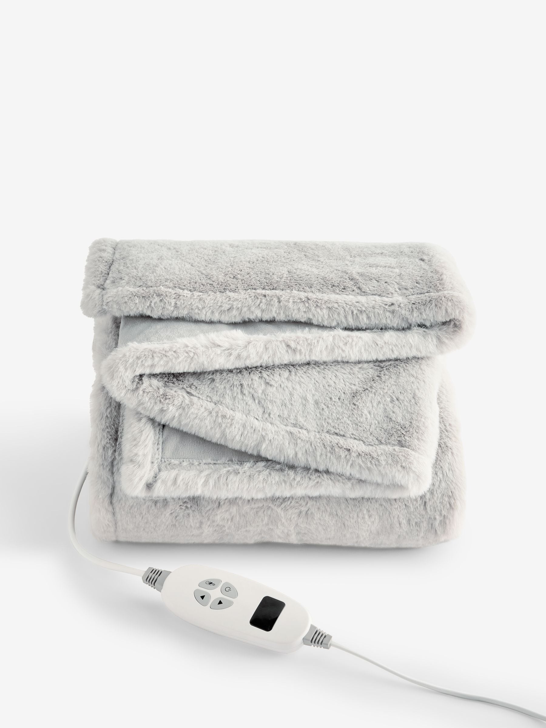 Grey plush electric heated faux fur throw, imported from the UK
