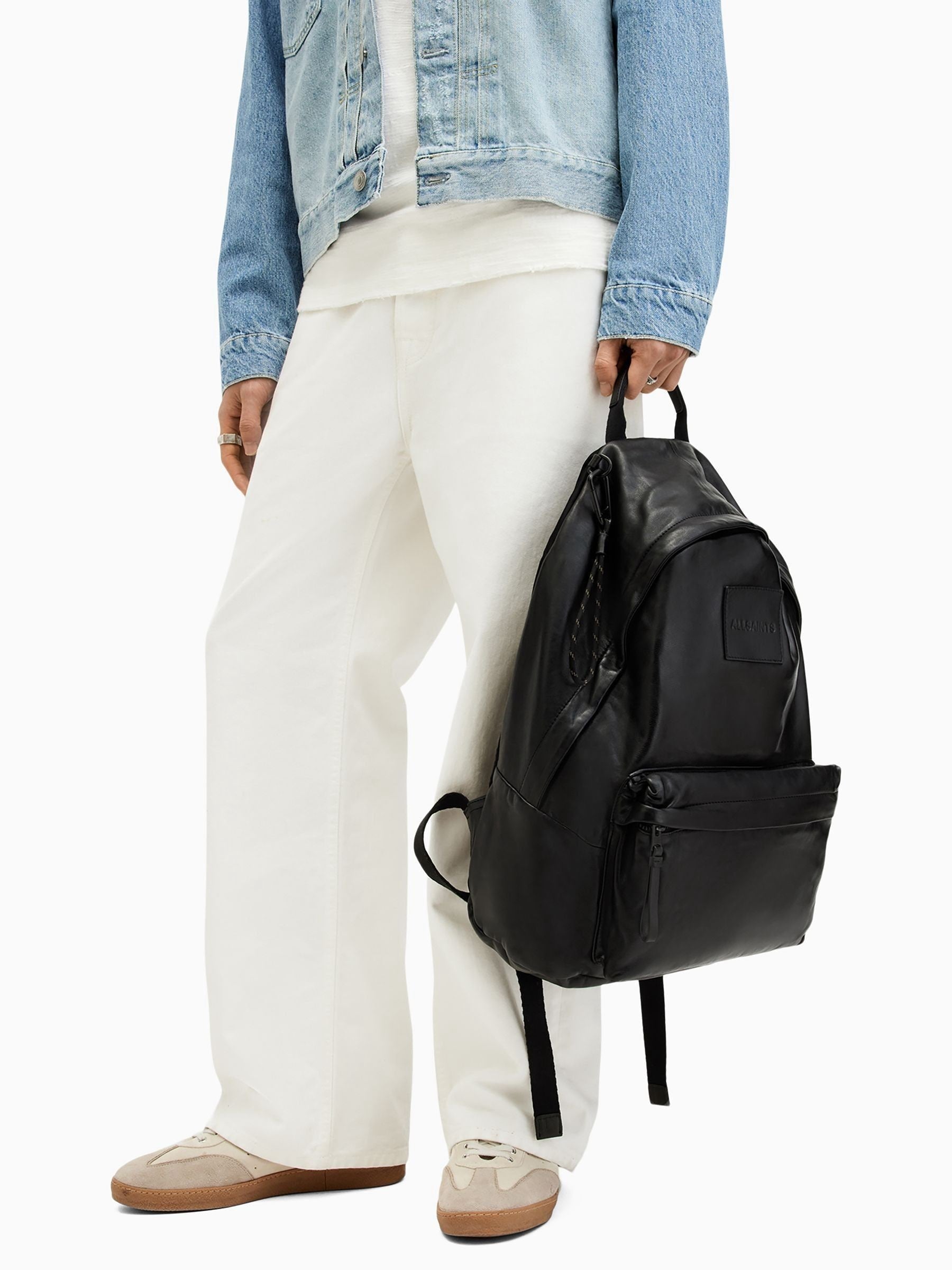 AllSaints black carabiner backpack nylon leather, imported from the UK