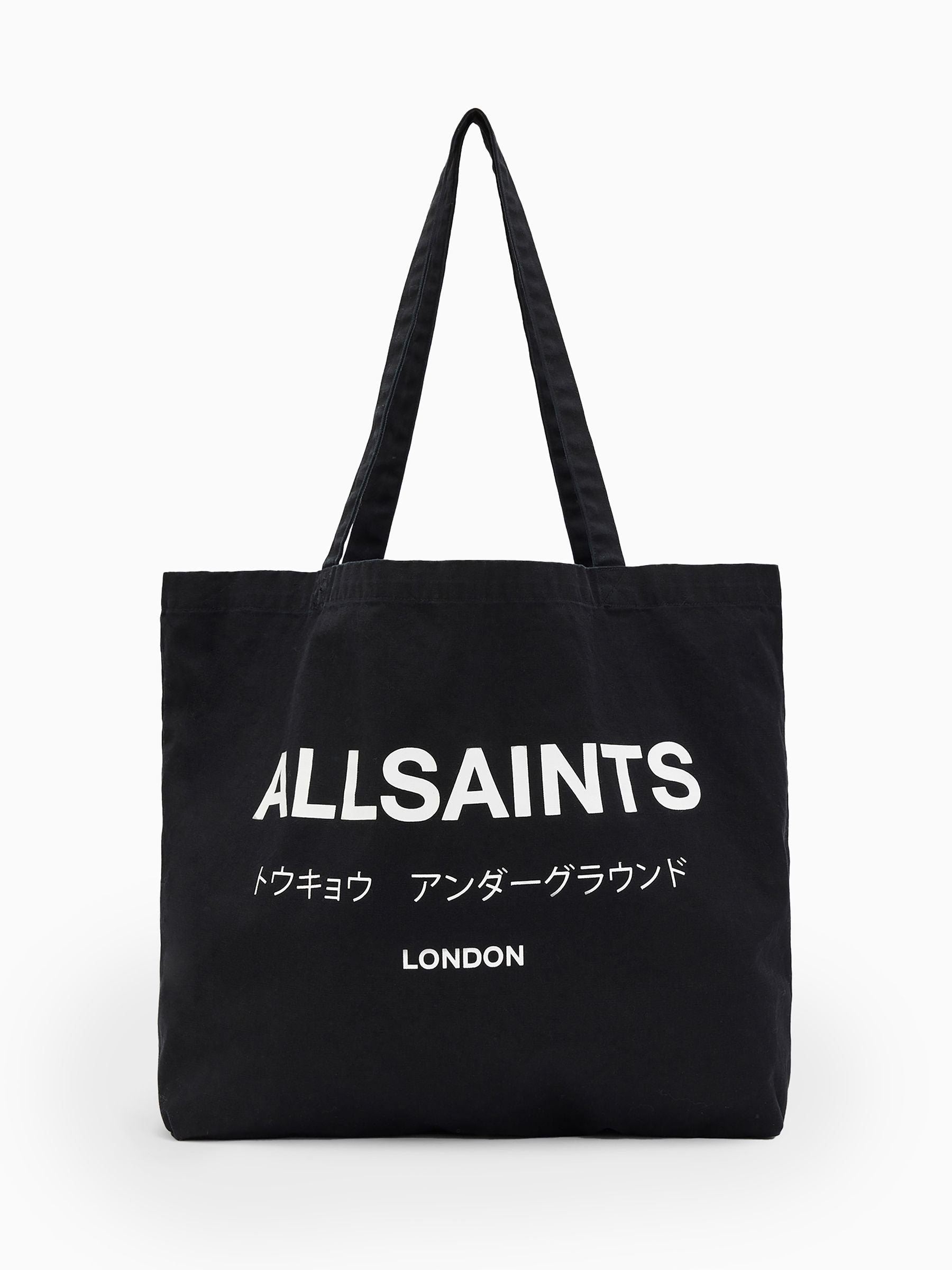 AllSaints Black Future tote bag with Underground graphic, UK version