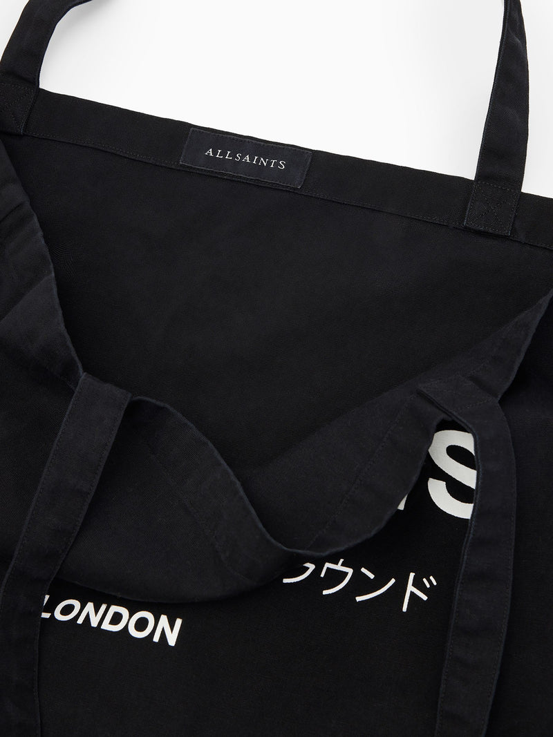 AllSaints Black Future tote bag with Underground graphic, UK version