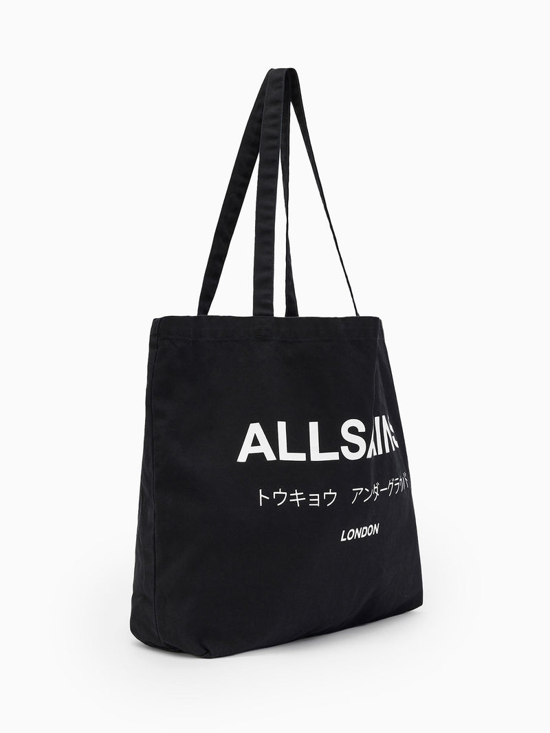 AllSaints Black Future tote bag with Underground graphic, UK version